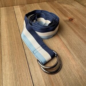 Vineyard Vines Mens Ribbon Belt D-Ring Striped Blue White Preppy Size L 1.5x44"